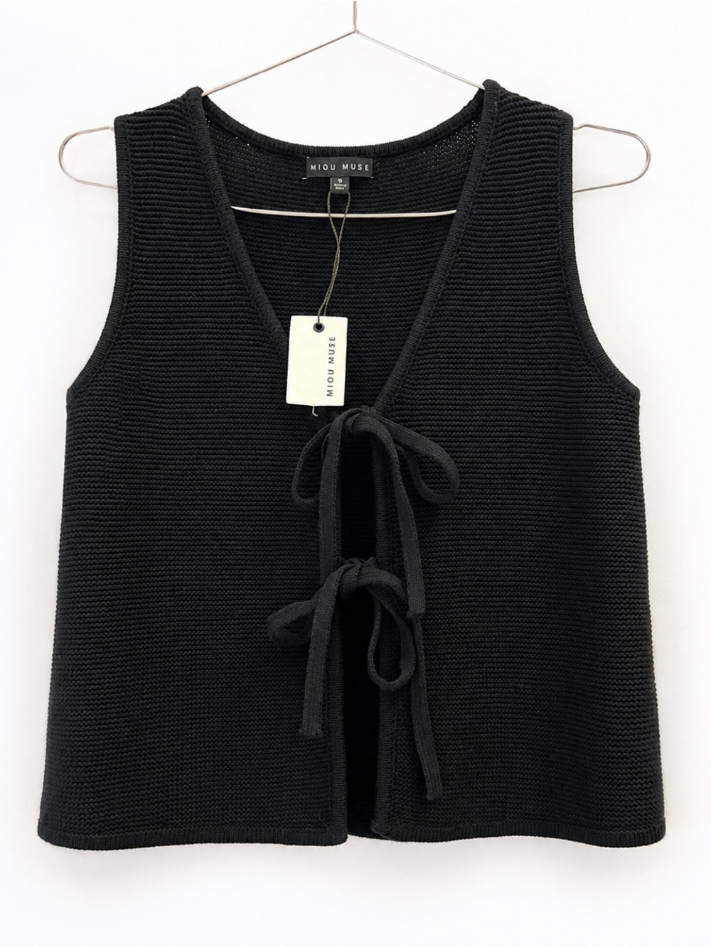 MIOU MUSE Black Knit Tie-Front Tank